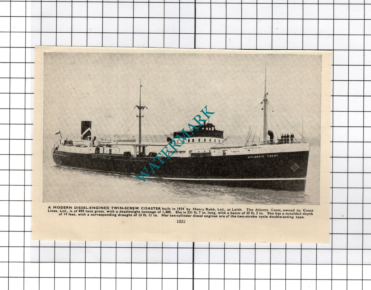 ATLANTIC COAST Coaster Ship Coast Lines Ltd - c.1940's Cutting