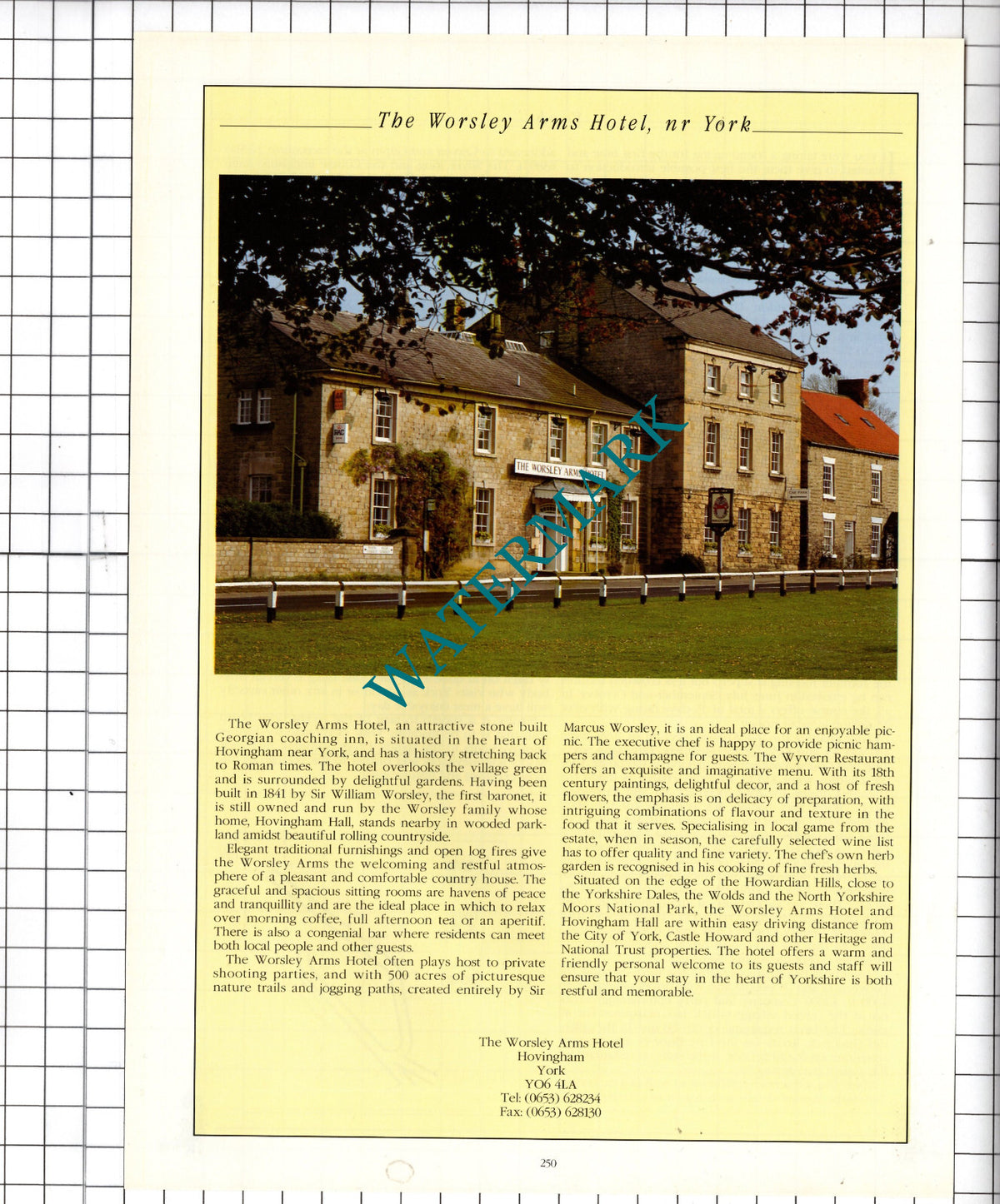 The Worsley Arms Hotel Hovingham Yorkshire Advert - 1995 Cutting