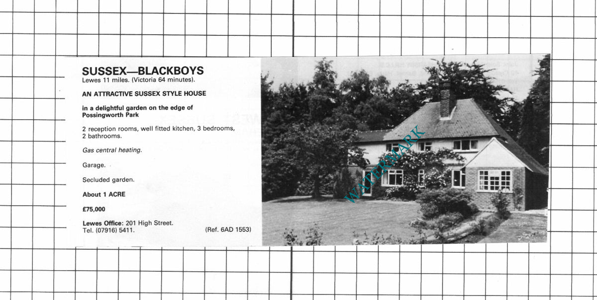 Blackboys Sussex Possingworth Park House Sale Advert - 1980 Clipping / Print