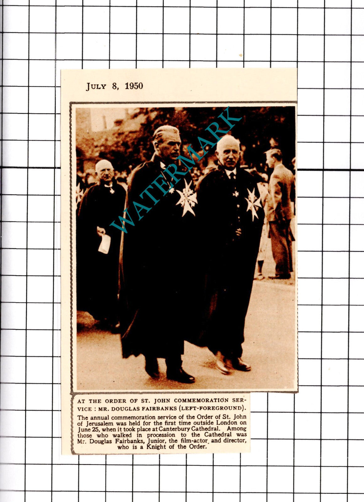 Mr Douglas Fairbanks Order Of St John - 1950 SMALL Clipping/ Print
