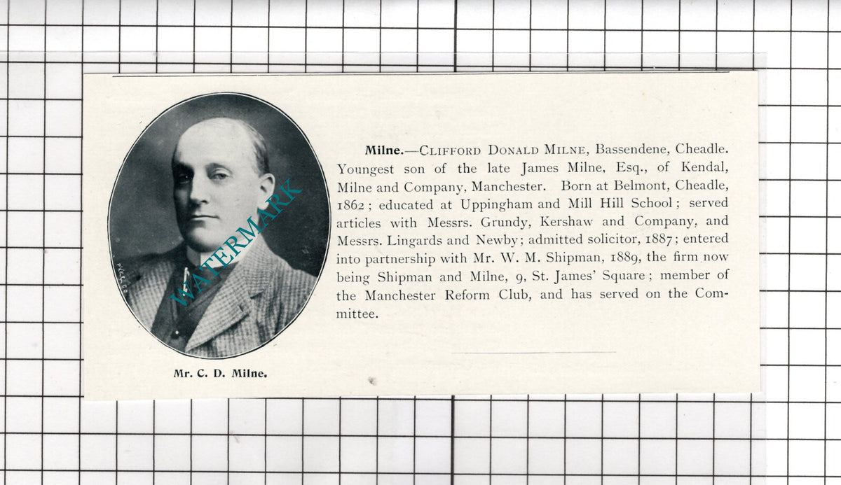 Richard Lingard-Monk Fulshaw Hall Clifford Donald Milne Cheadle -c.1900 Cutting