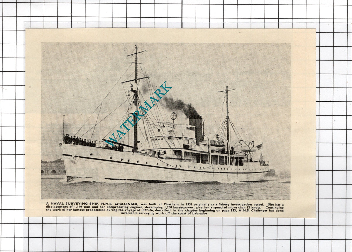 HMS Challenger Ship - c.1940's Cutting