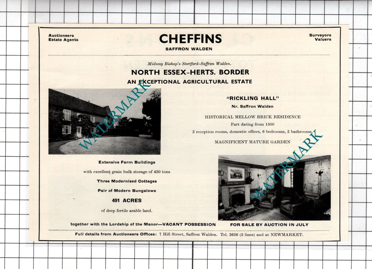 Rickling Hall Saffron Walden Essex - 1967 House Sale Advert