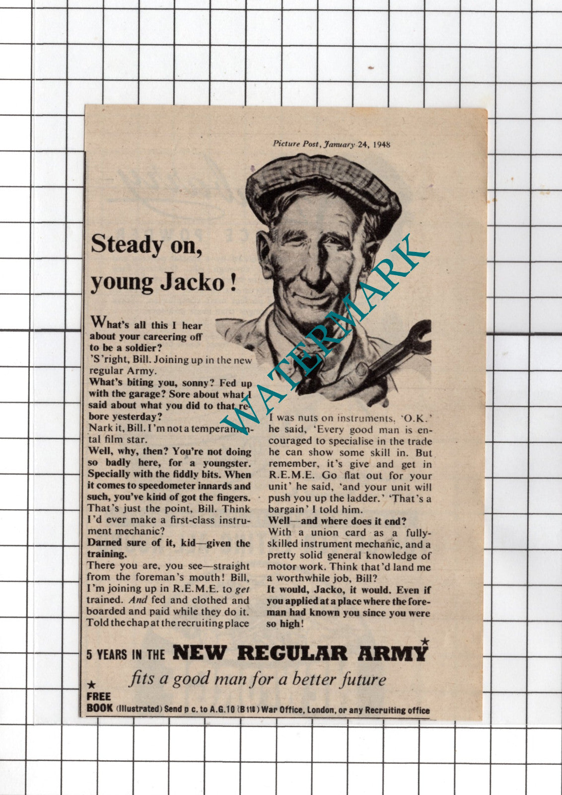 Army REME Royal Electrical and Mechanical Engineers ADVERT - 1948 SMALL Clipping