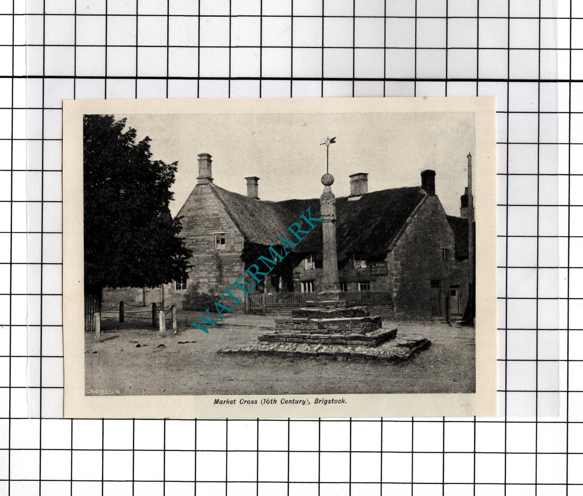 Brigstock Northamptonshire Market Cross - c.1898 Small Cutting