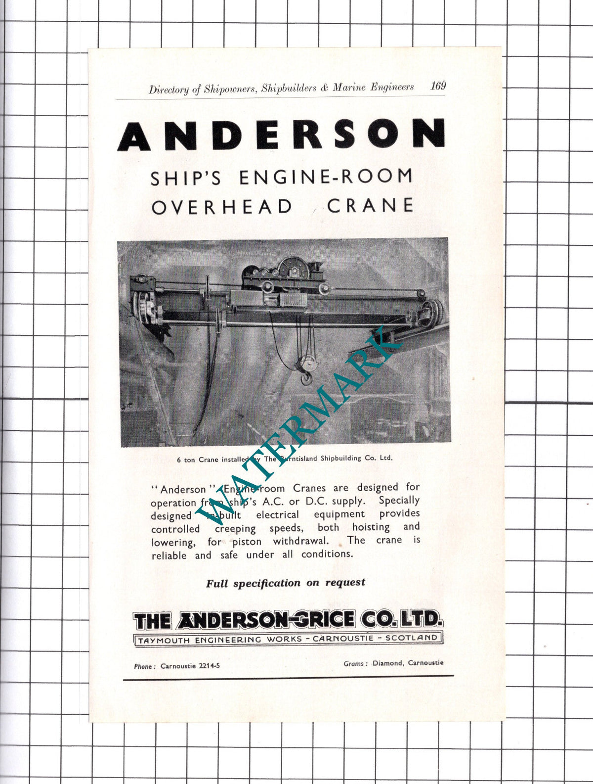 The Anderson Grice Co Ltd Carnoustie Scotland ADVERT - c.1957