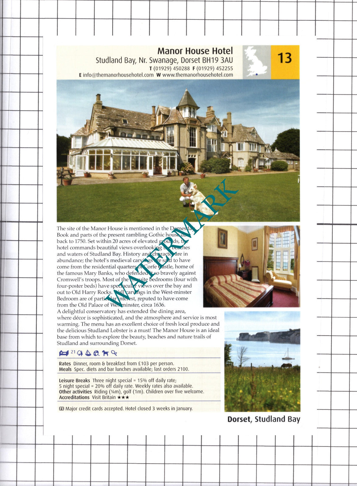 Manor House Hotel Studland Bay Swanage Dorset Advert - 2011 Cutting