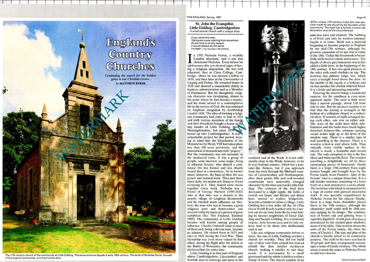 St John the Evangelist Church Little Gidding Cambridgeshire Ferrar 1987 Article