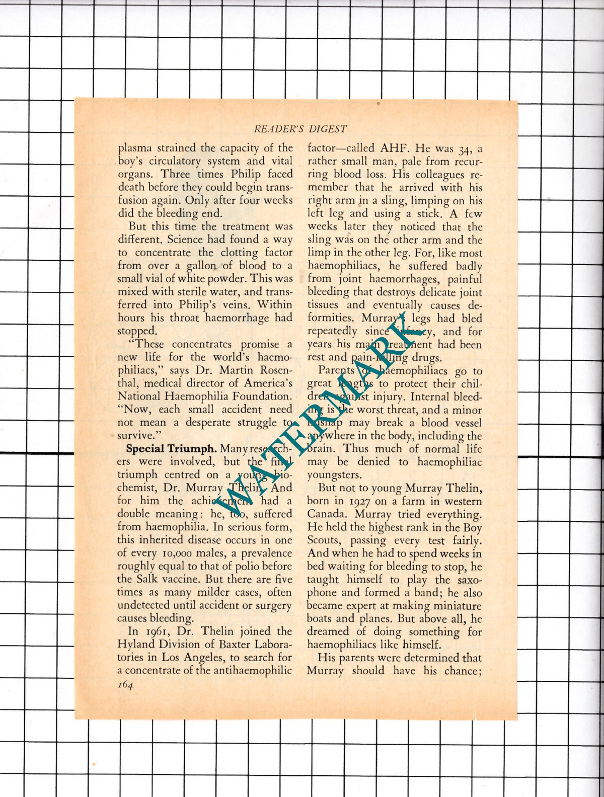 Dr Murray Thelin Haemophilia - 1967 Small Article