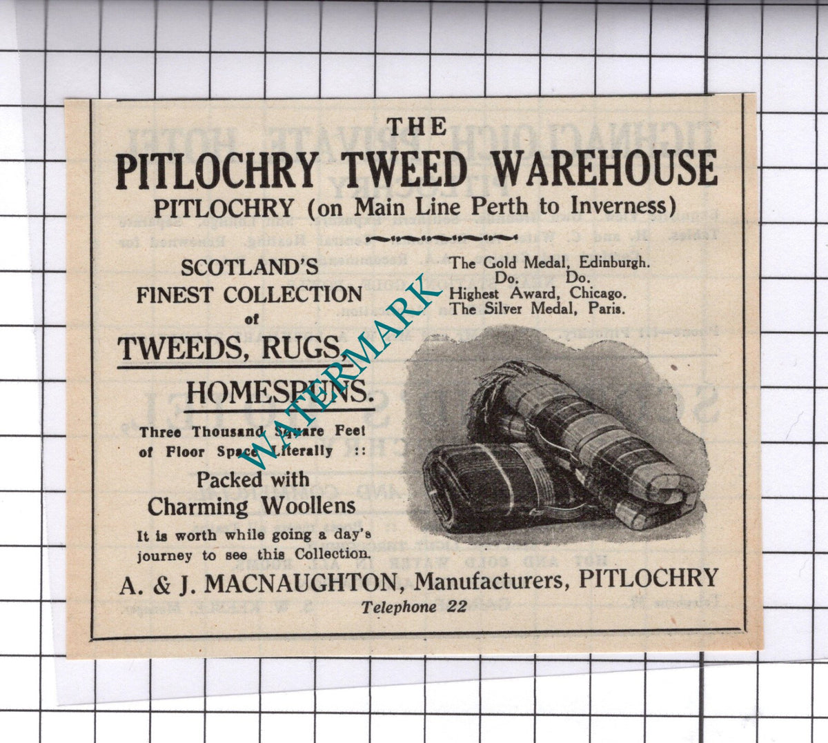 Pitlochry Tweed Warehouse A & J McNaughton Small Advert - 1939 Cutting/ Print
