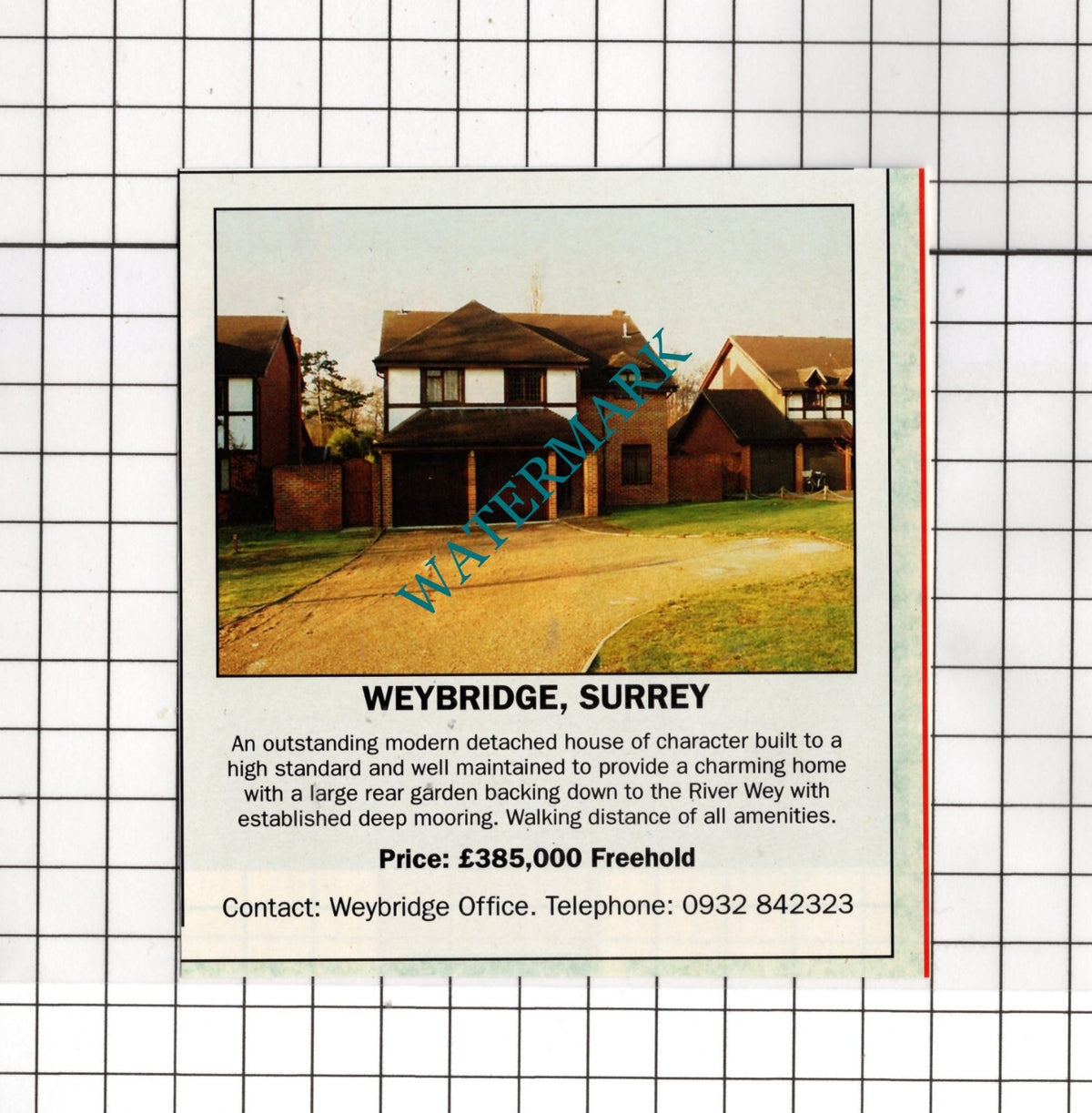 Weybridge Surrey House Sale Advert - 1991 Small Cutting