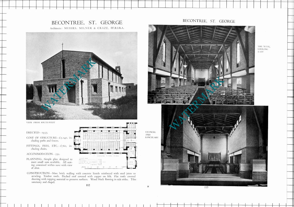 St George's Church Becontree Milner & Craze Architects -c.1947 Article/ Print