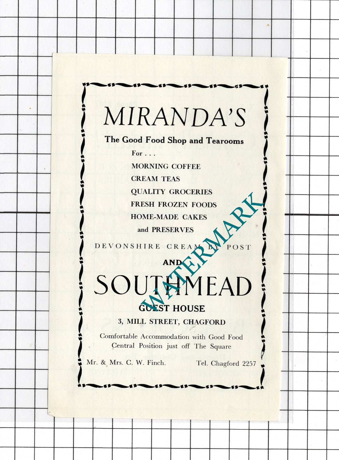 B A Collins Hallam Chagford Devon / Miranda's Southmead -c.1940s Advert