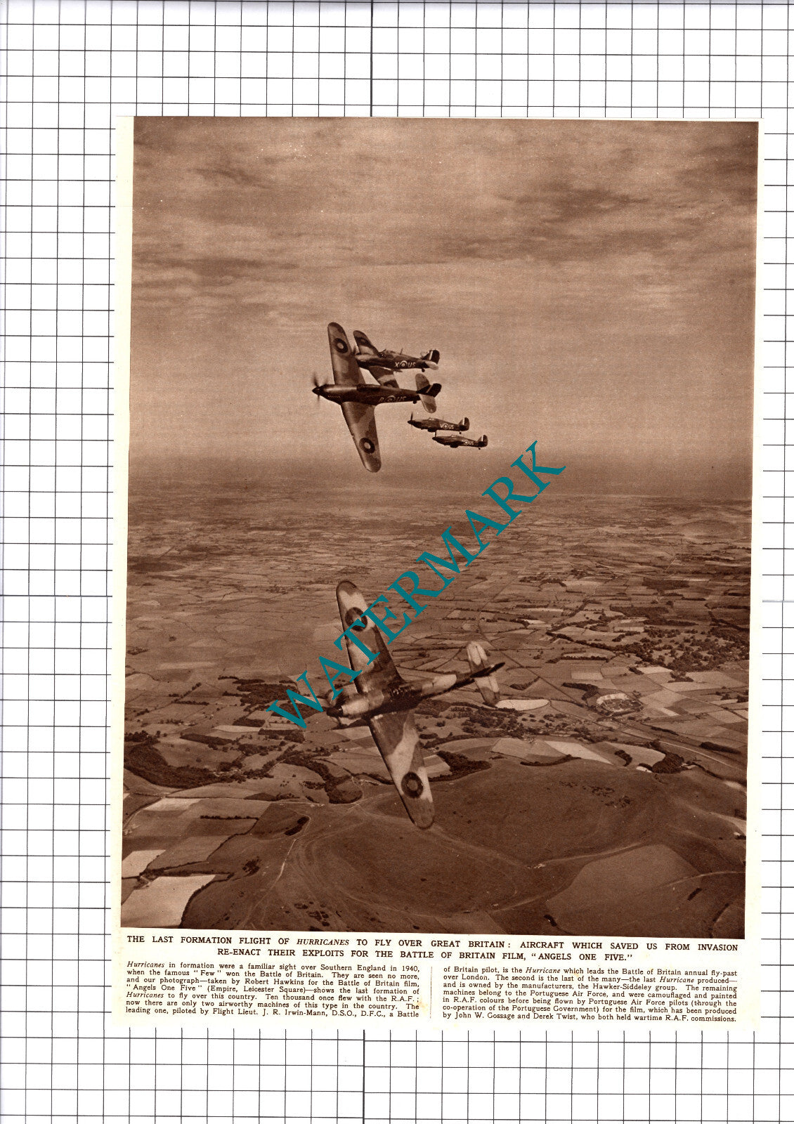 Angels One Five Film Hurricanes Aircraft - 1952 Cutting / Print