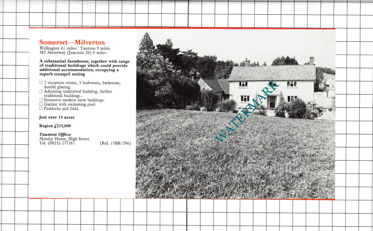 Milverton Somerset Farm House Sale Advert - c.1990 Clipping