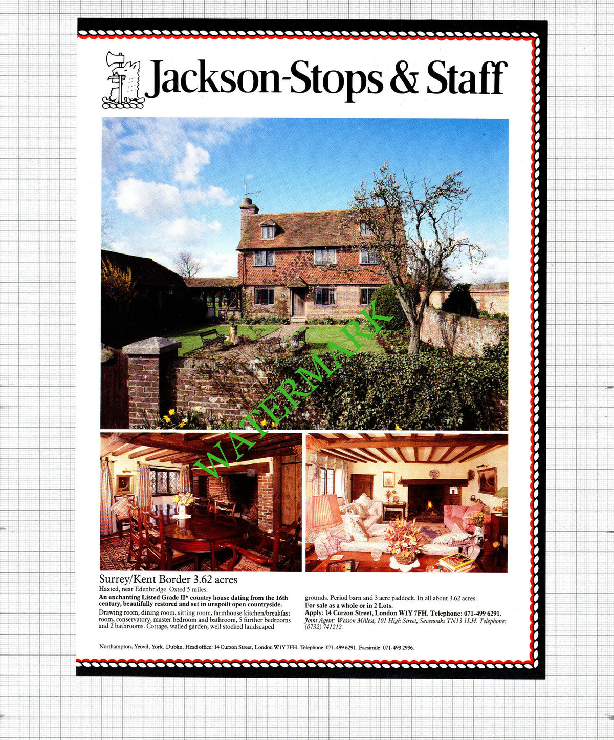 Haxted Surrey Edenbridge House Sale Advert - 1991 Cutting