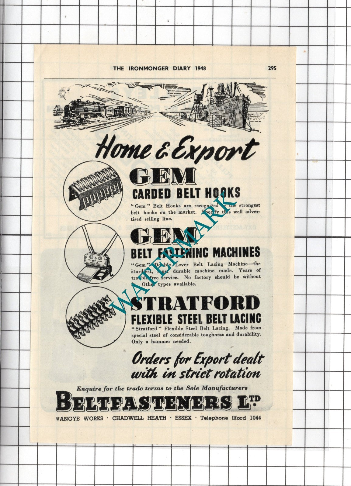 Beltfasteners Ltd Chadwell Heath Essex - 1948 Small Advert
