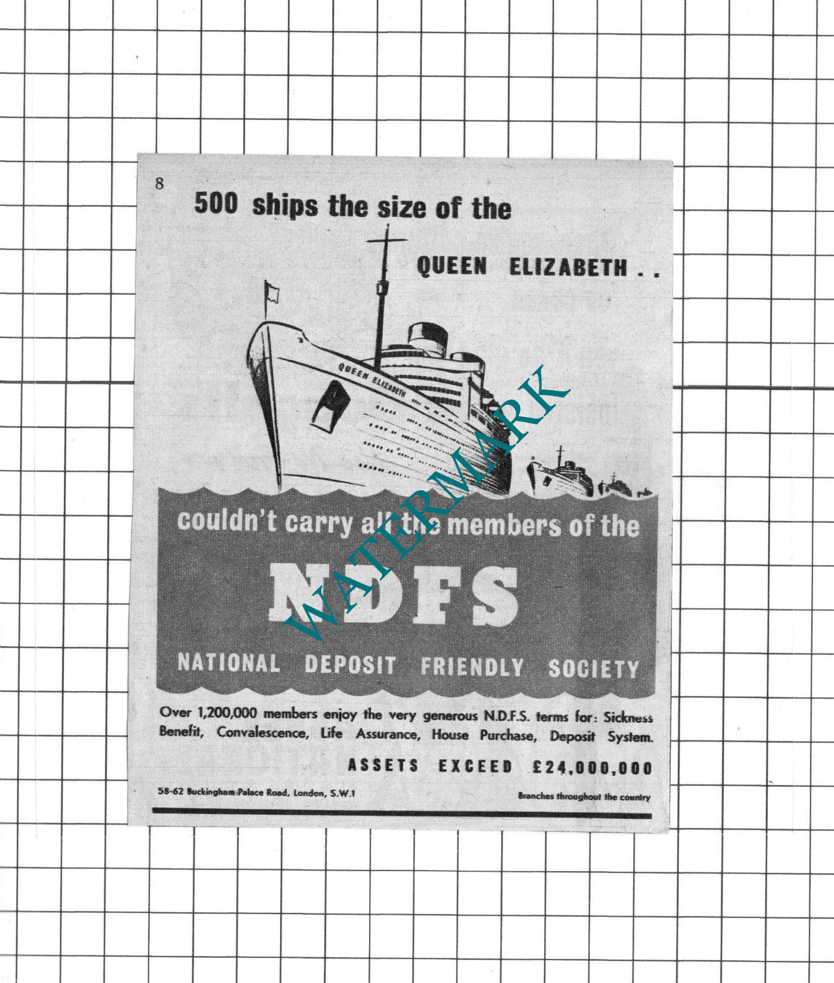 NDFS National Deposit Friendly Society Queen Elizabeth Ship Advert 1949 Clipping