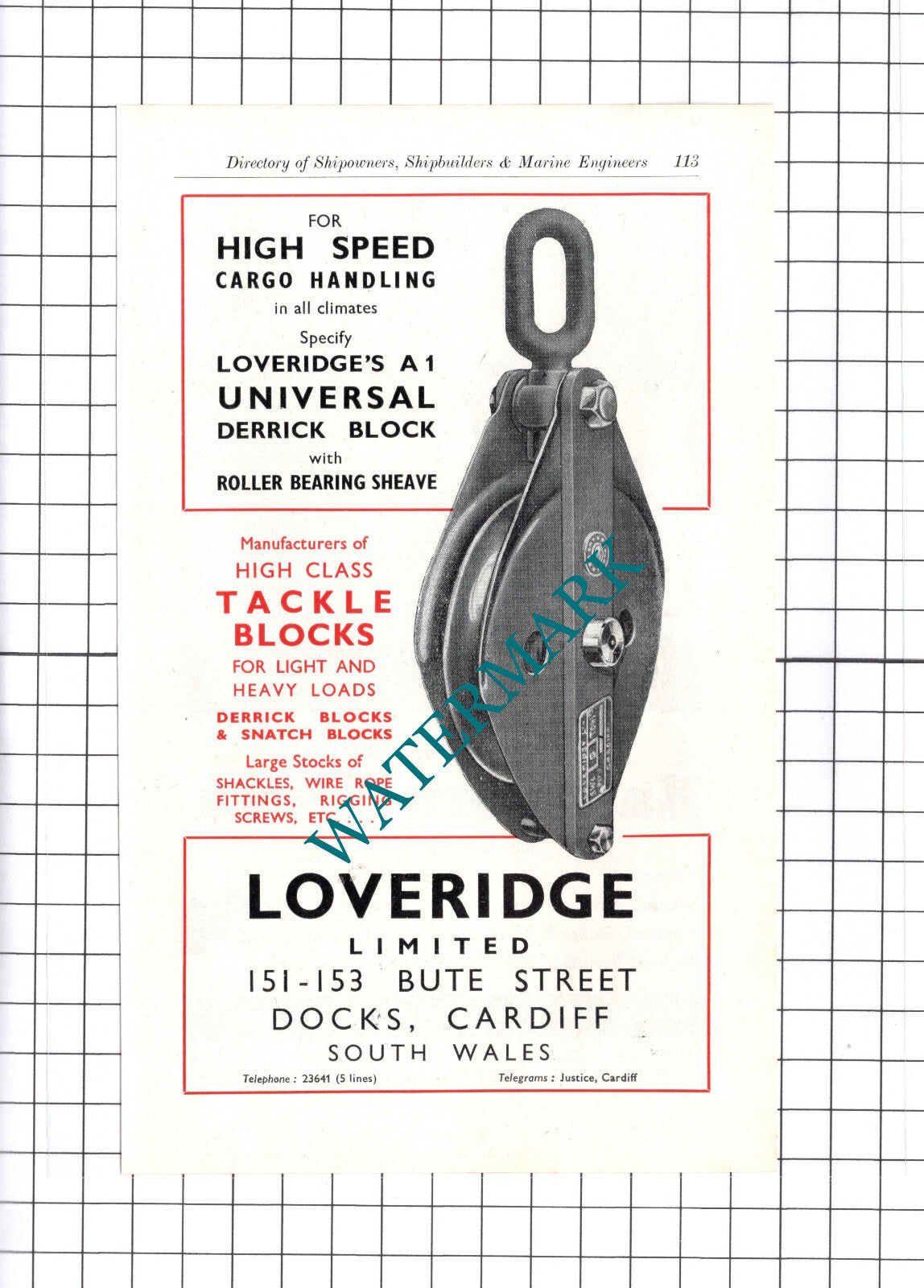 Hawthorn Leslie Shipbuilders / Loveridge Ltd Cardiff Wales ADVERT - c.1957