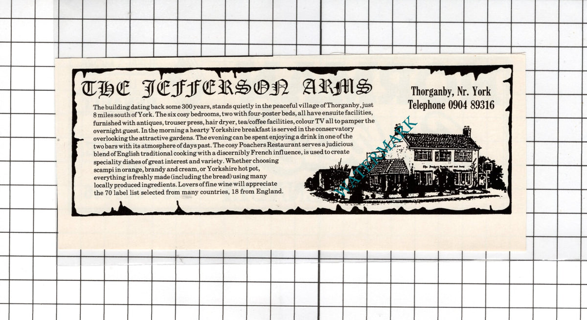 The Jefferson Arms Thorganby Yorkshire - 1988 Small Advert