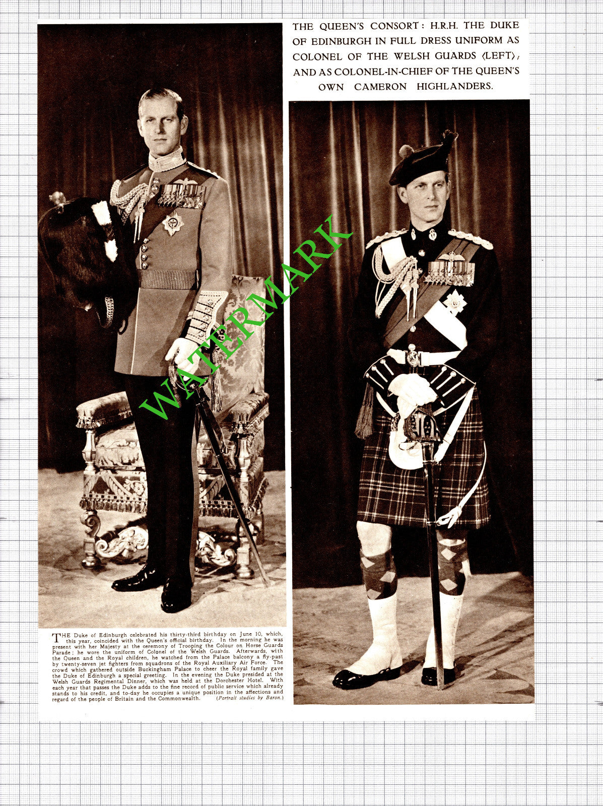 Duke Of Edinburgh Cameron Highlanders Welsh Guards - 1954 Cutting / Print