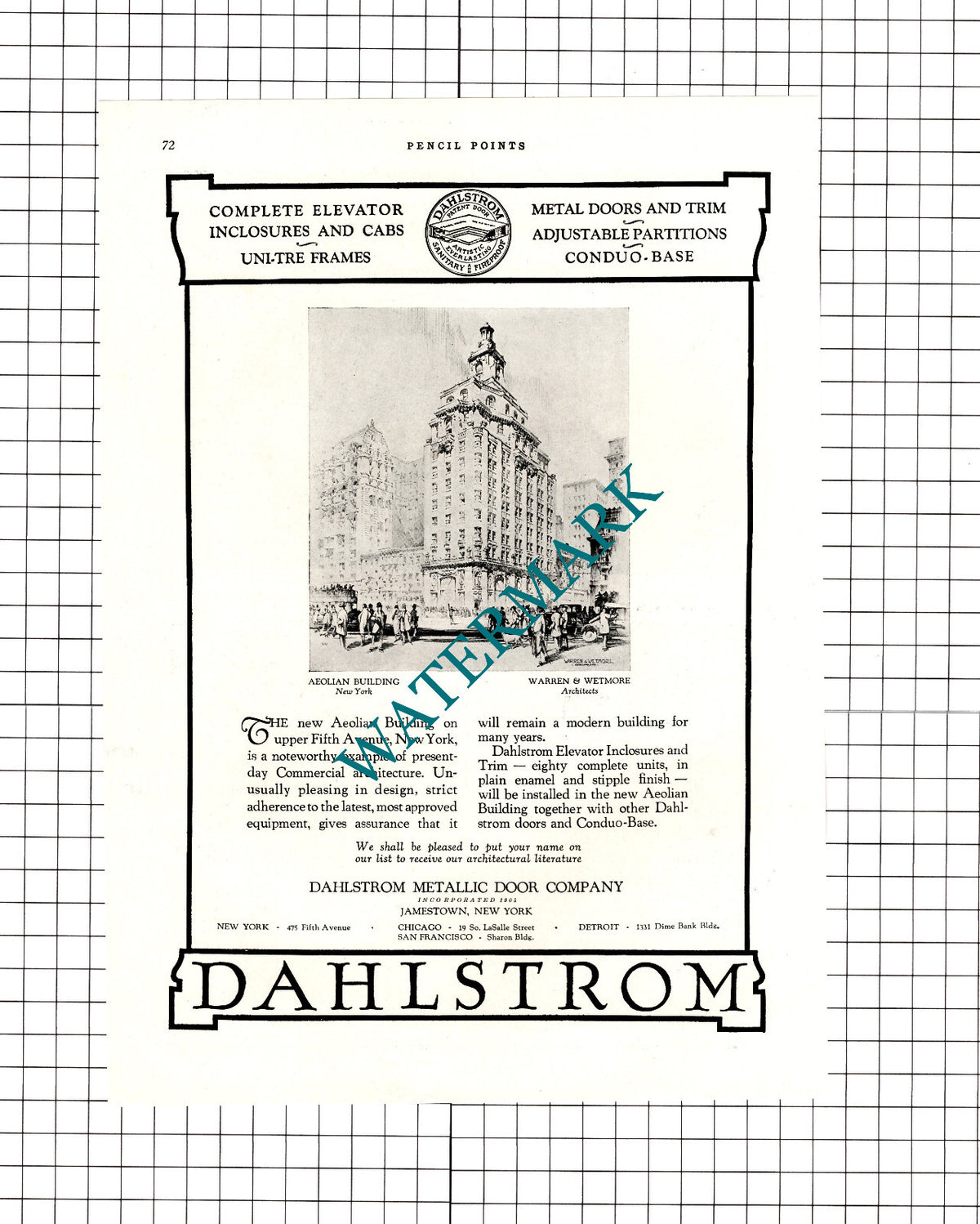Aeolian Building New York Warren & Wetmore Dahlstrom - 1926 Advert / Print