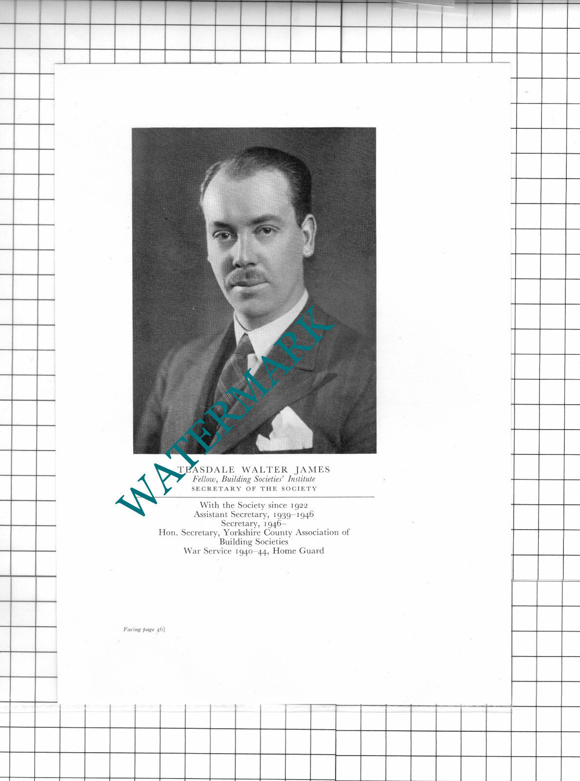 Mr Teasdale Walter James Bradford Building Society - 1951 Cutting / Print