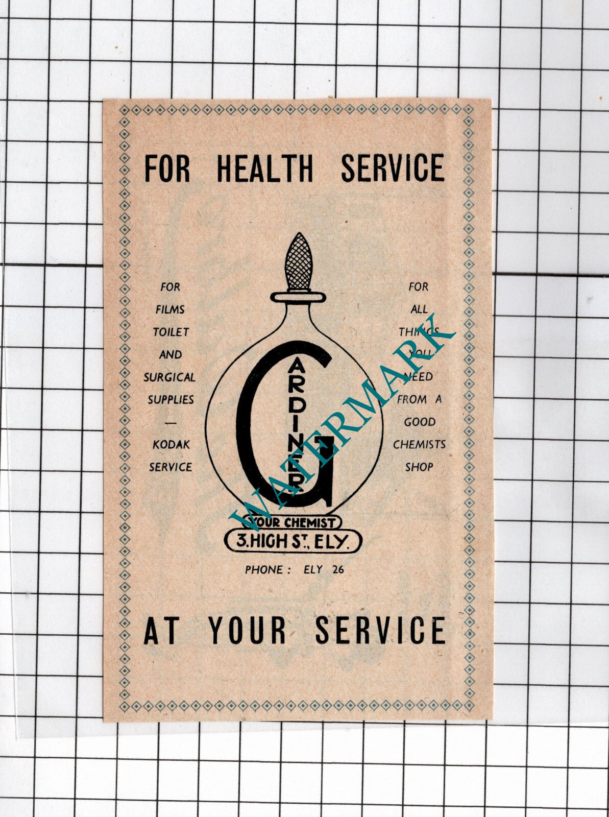 The Walbro Ely Cambridgeshire / Gardiner Chemist Ely - 1949 SMALL Advert