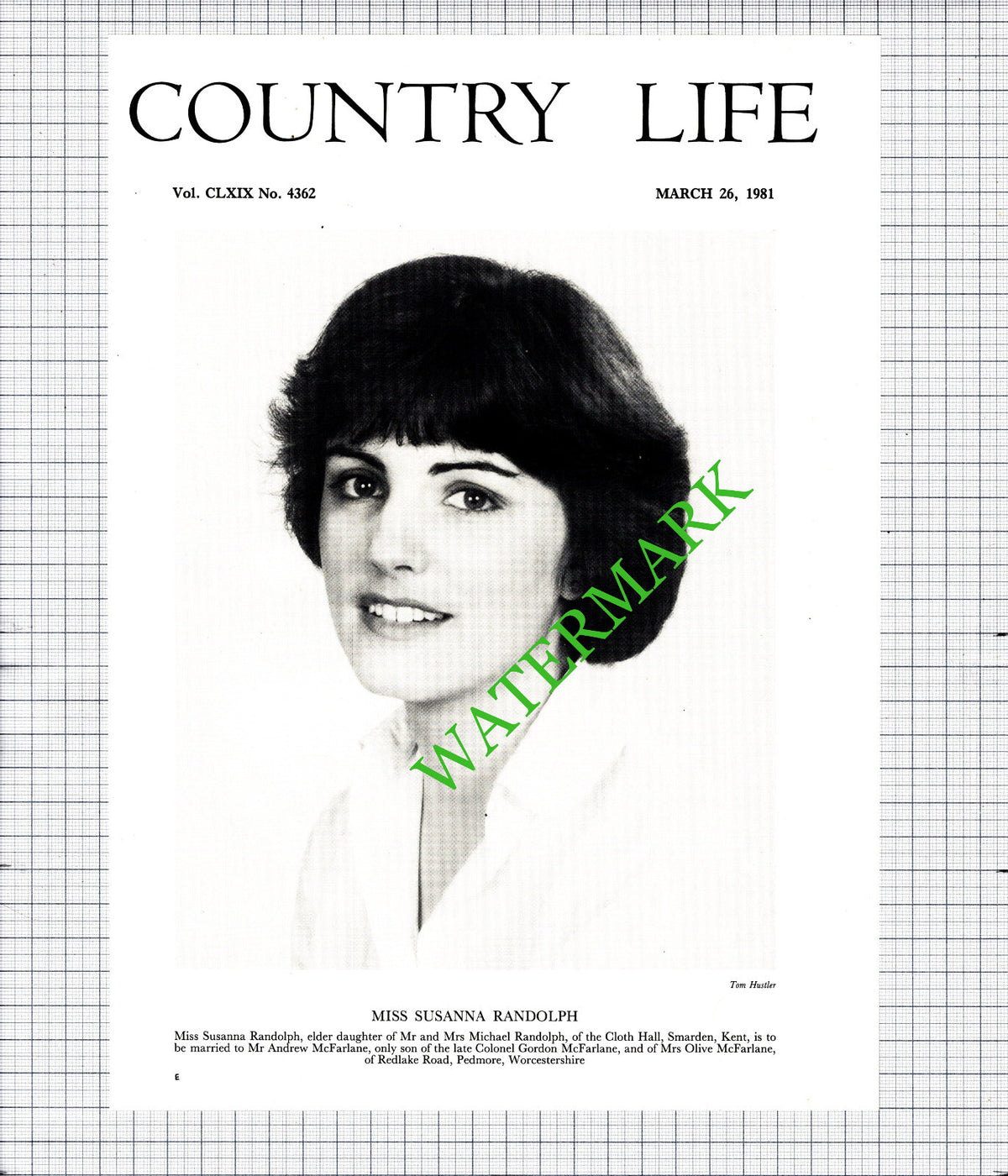 Miss Susanna Randolph Smarden Kent Andrew McFarlane Pedmore - 1981 Cutting