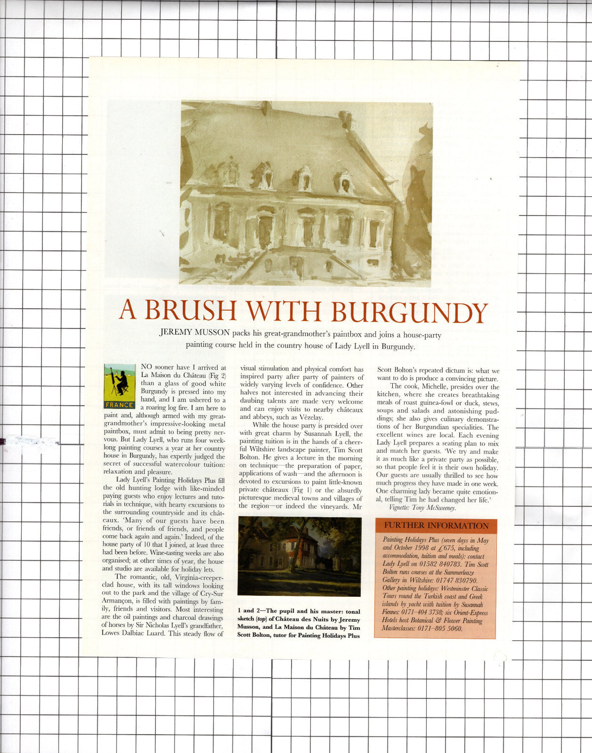 Lady Lyell La Maison du Chateau Burgundy Painting Holidays - 1997 Cutting