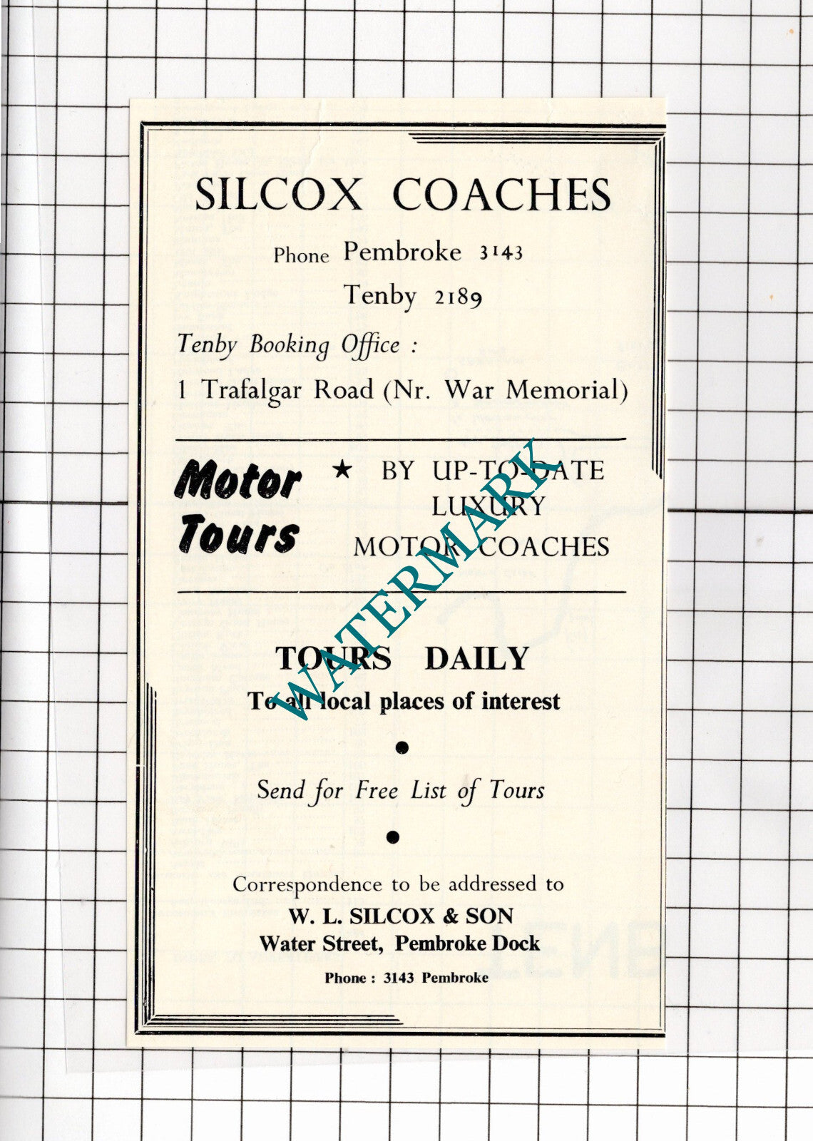 W L Silcox & Son Silcox Coaches Pembroke Dock Tenby Wales Advert -c.1962 Cutting