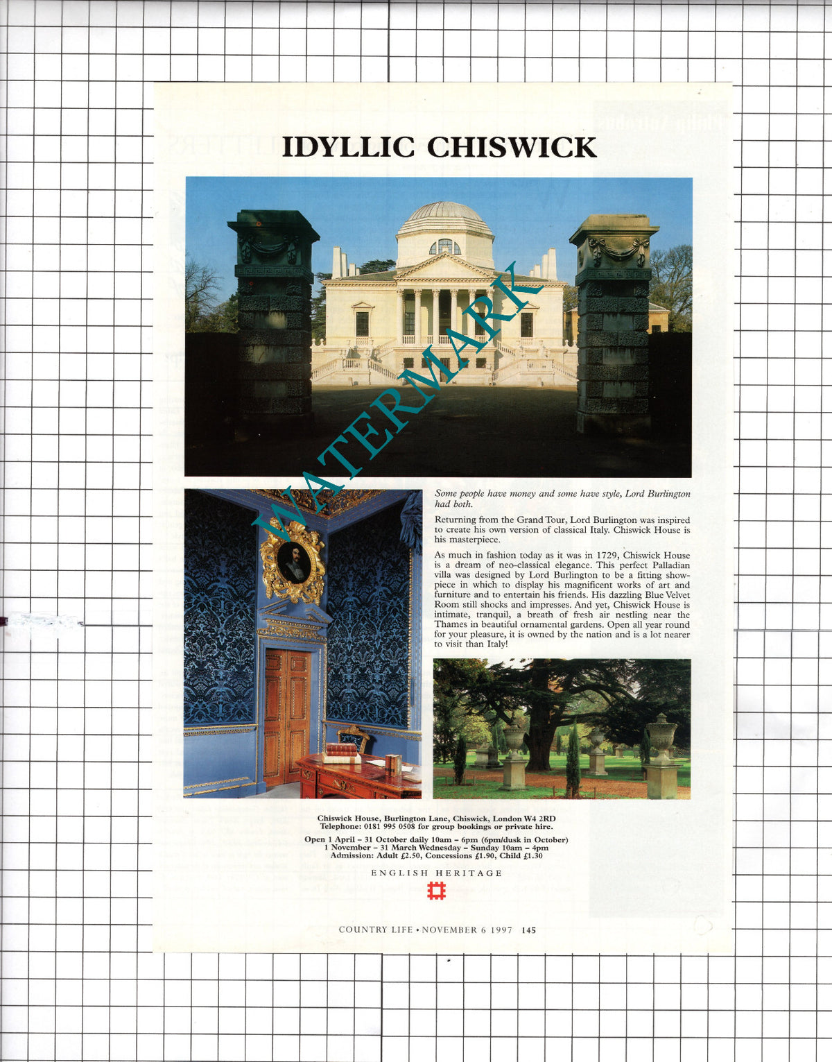 Chiswick House London English Heritage Advert - 1997 Cutting