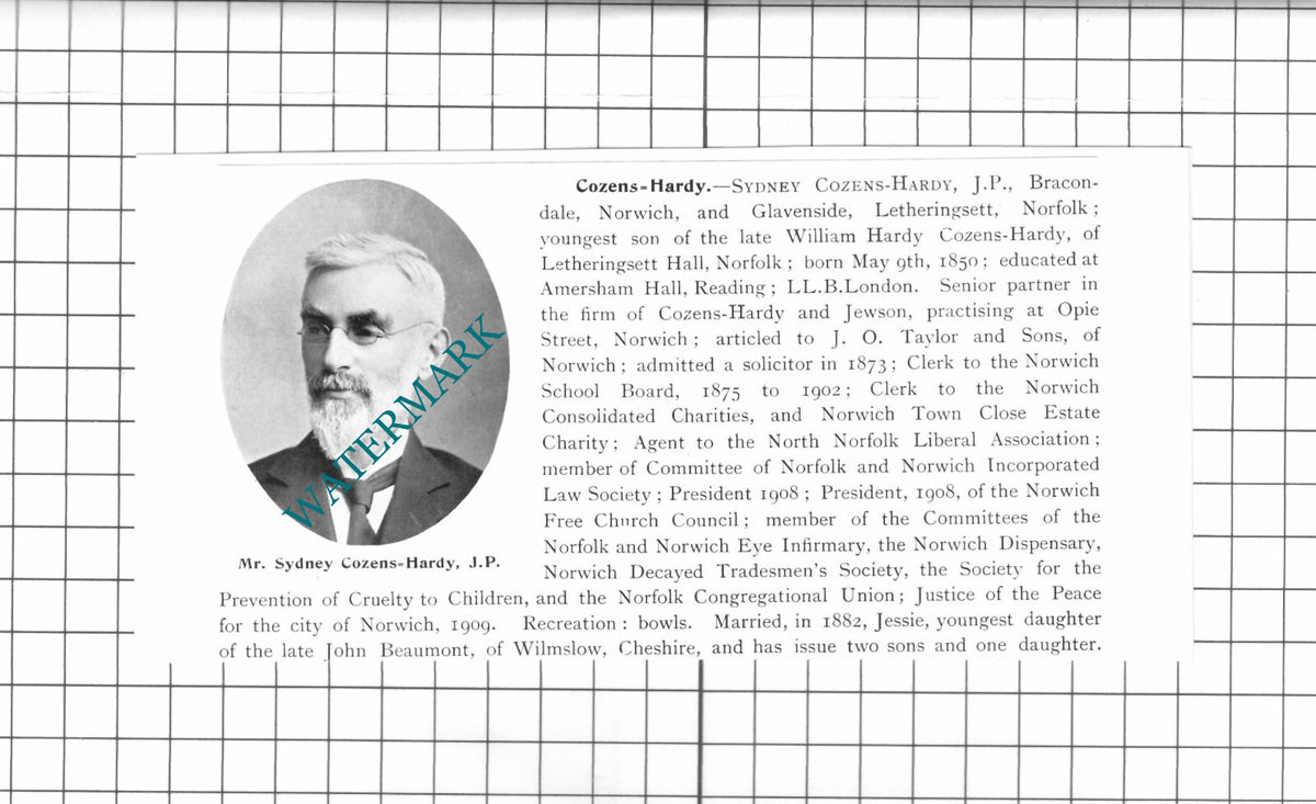Harrington Wyndham Darrell / Sydney Cozens-Hardy Norwich - 1911 Clipping