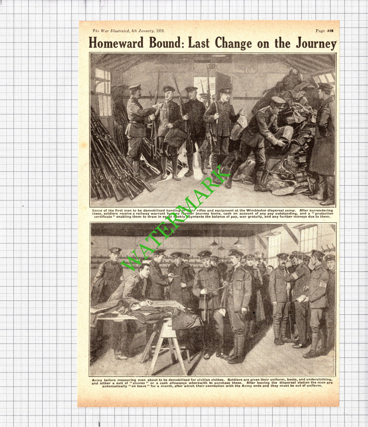 Wimbledon Dispersal Camp Great War WW1 - 1919 Cutting
