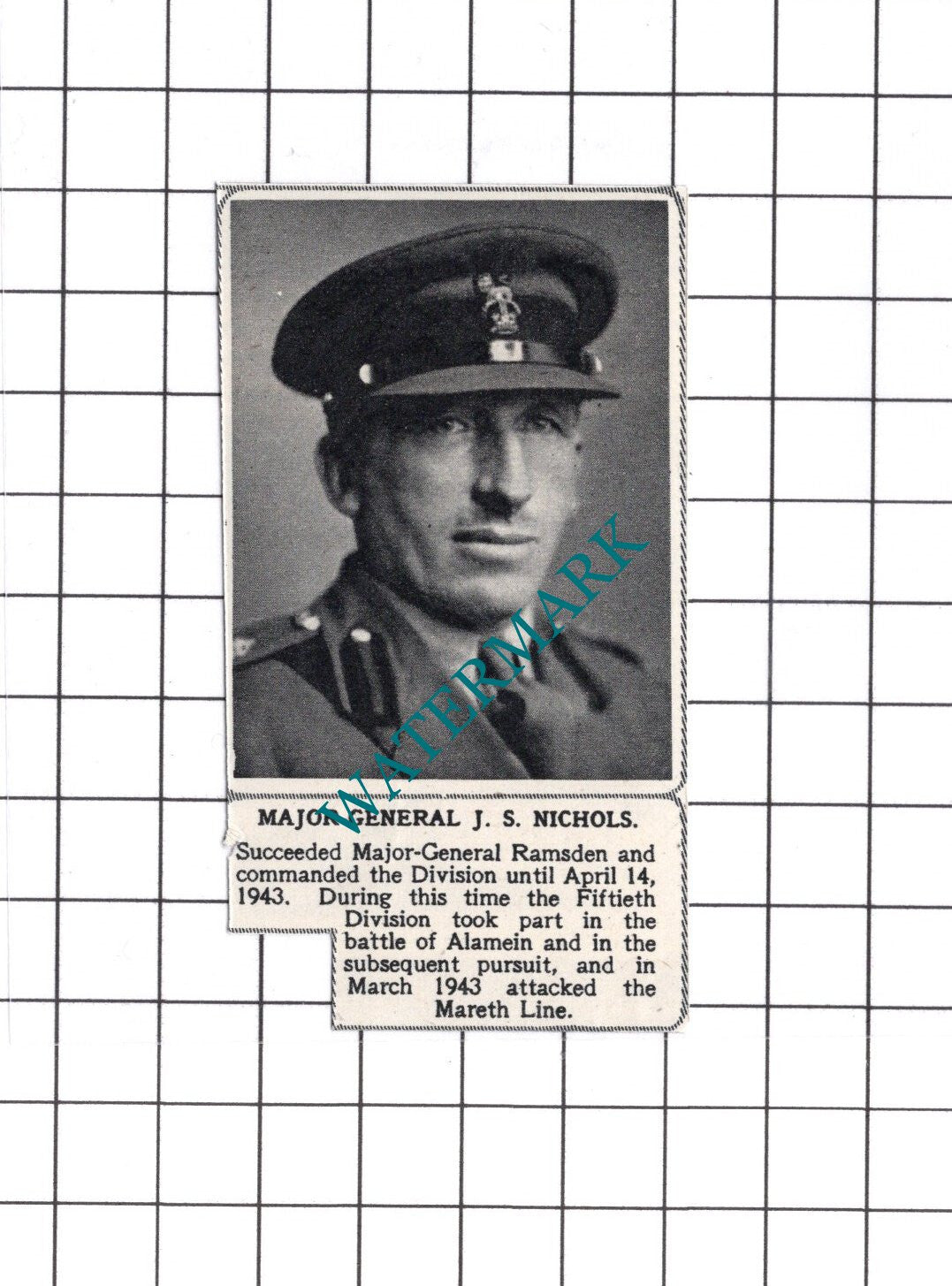 Major General J S Nichols Fiftieth Division WW2 - 1945 Small Clipping
