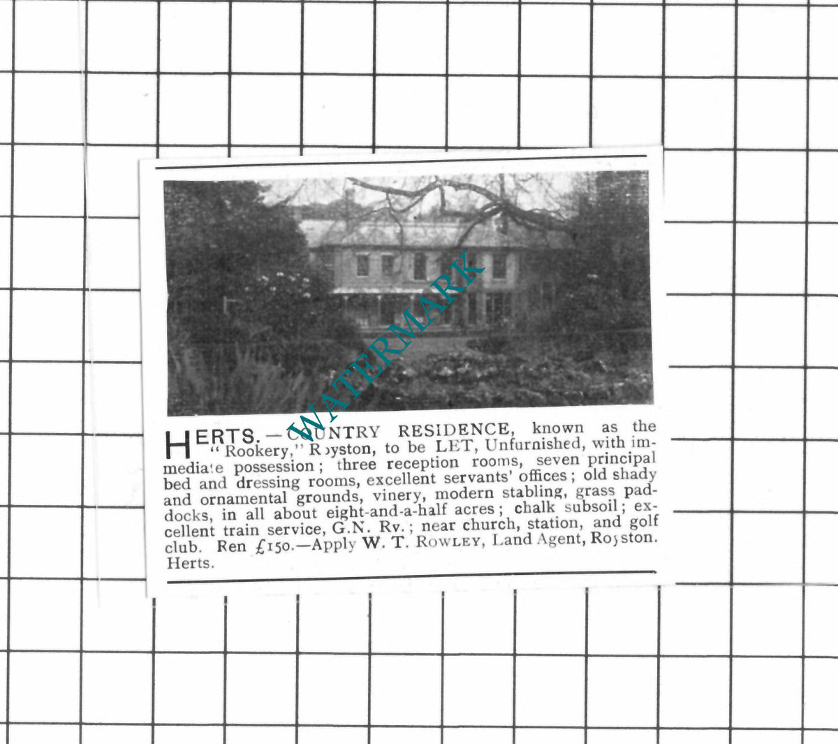 The Rookery Royston Hertfordshire Letting Advert -1903 SMALL Clipping
