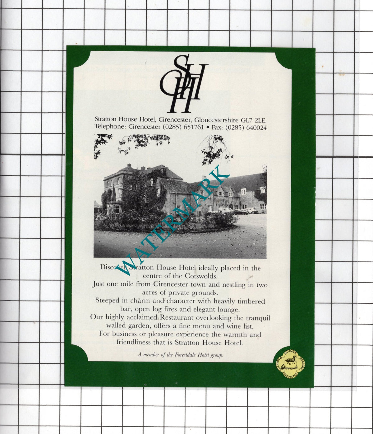 Stratton House Hotel Cirencester Gloucestershire Advert - 1990 Small Cutting