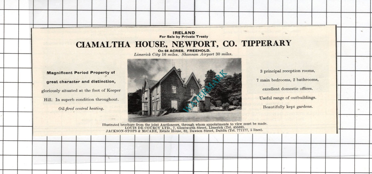 Ciamaltha House Newport Co Tipperary Ireland - 1967 House Sale Advert