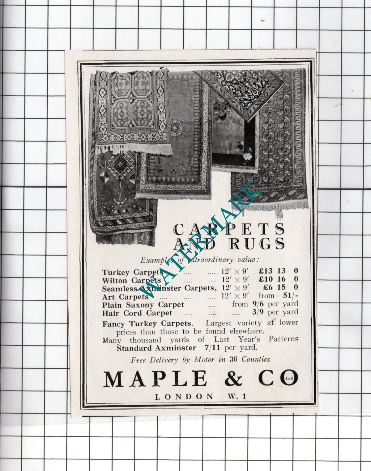 Maple & Co London Carpets Small Advert 1927 Clipping