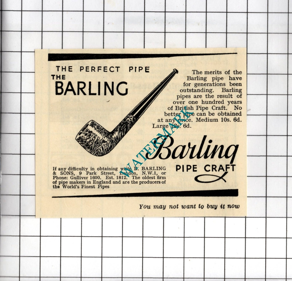 Barling Pipes B Barling & Sons London - 1934 SMALL Advert