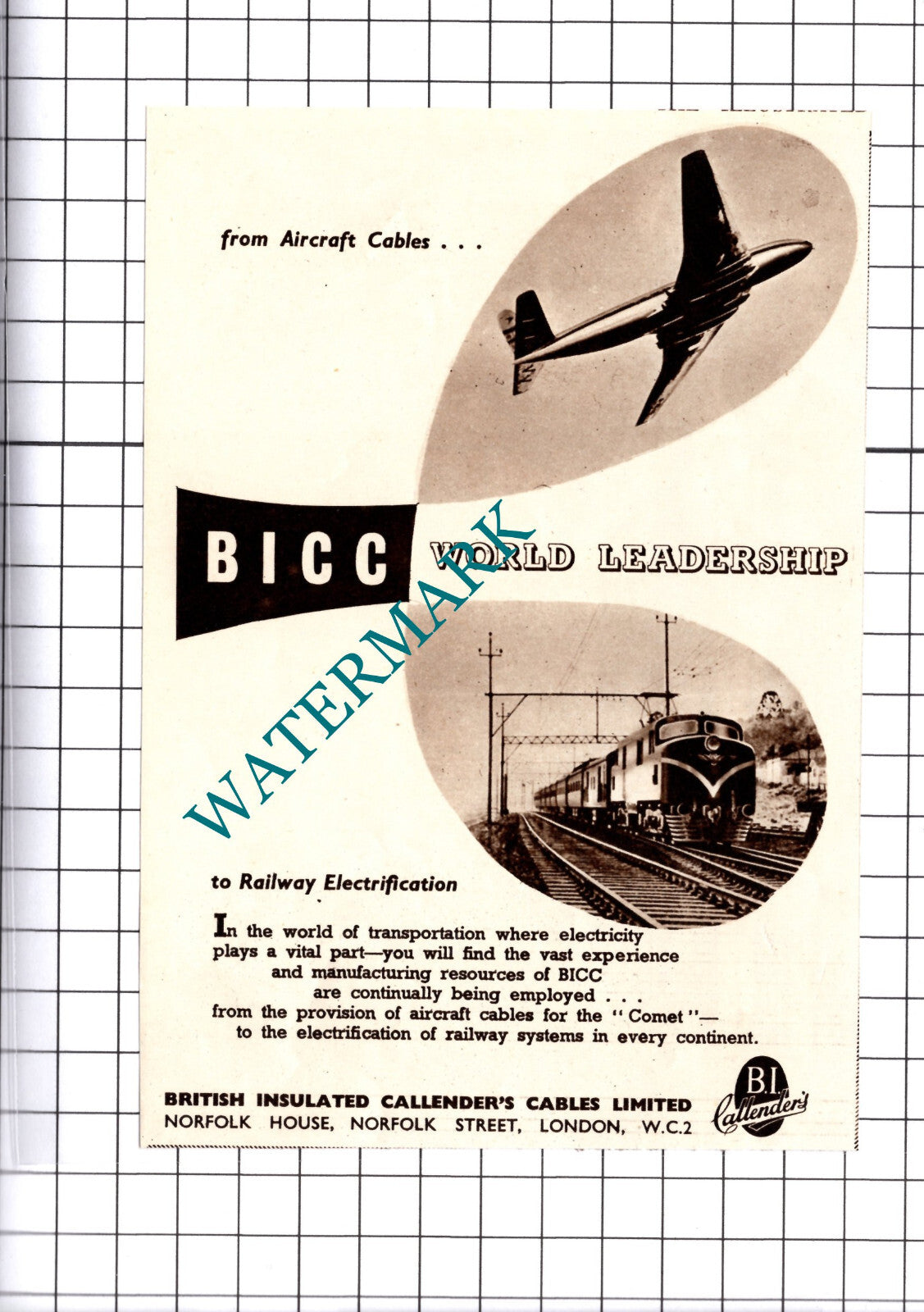 British Insulated Callender's Cables Ltd BICC Advert - 1953 Small Cutting
