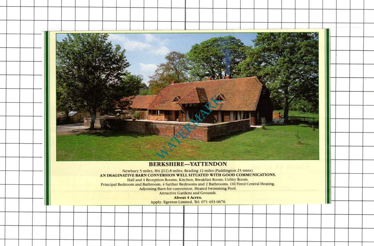 Yattendon Berkshire House Sale Advert - 1991 Clipping