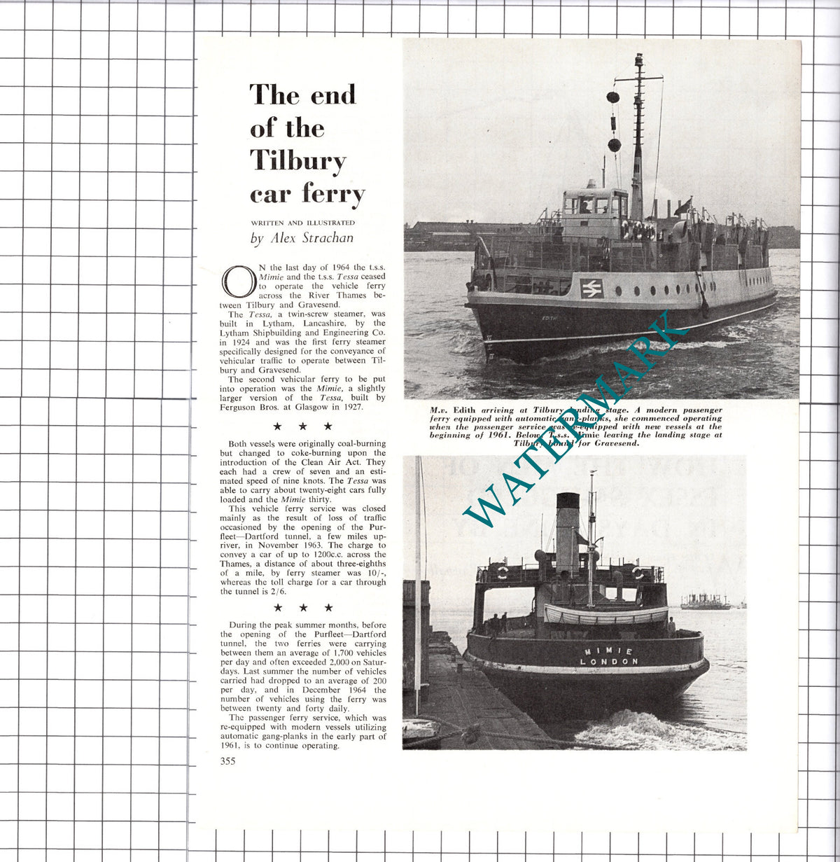 Tilbury Car Ferry TSS MIMIE MV EDITH - 1965 Article