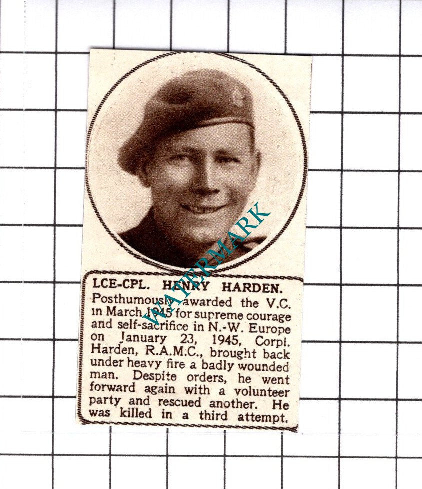 Ln Cpl Henry Harden RAMC WW2 - 1945 SMALL Cutting