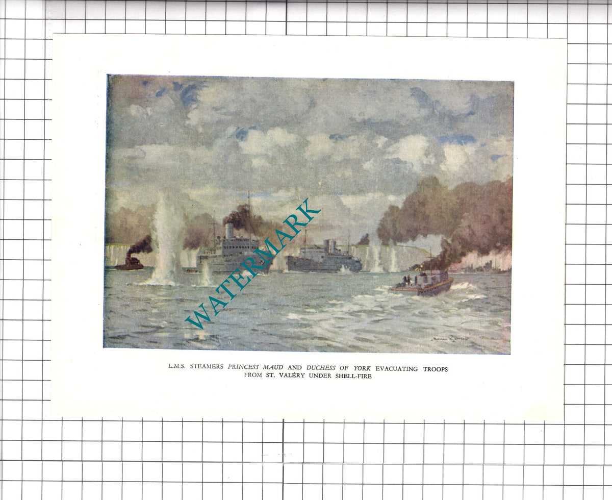 LMS Steamer Ship PRINCESS MAUD DUCHESS OF YORK St Valery WW2 - 1946 Print