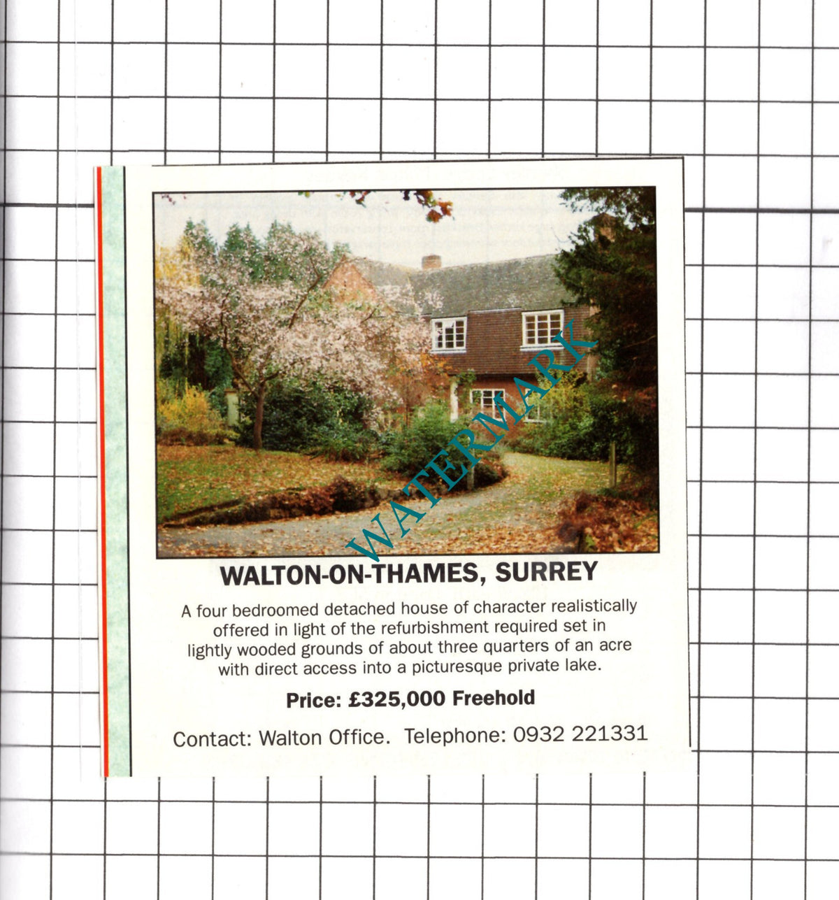 Walton On Thames Surrey House Sale Advert - 1991 Clipping / Print