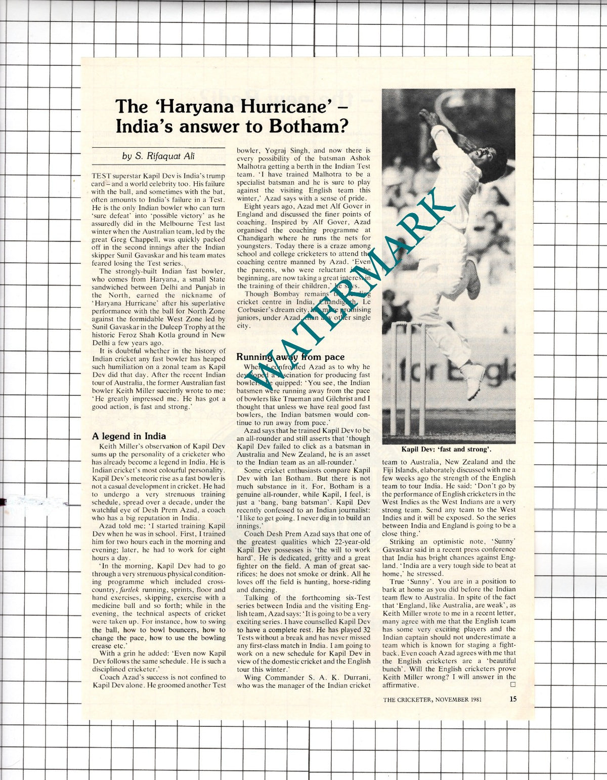Kapil Dev Cricketer Cricket - 1981 Article