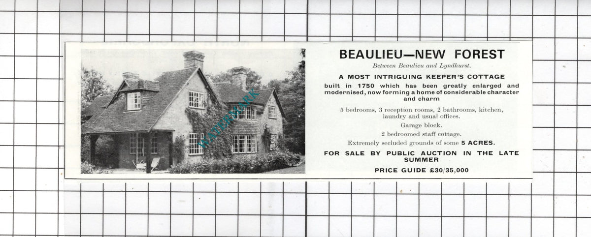 Beaulieu Hampshire Keeper's Cottage House Sale Advert - 1972