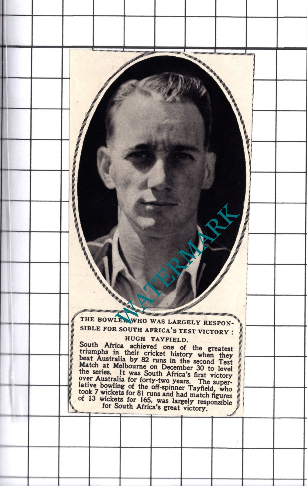 Hugh Tayfield Cricketer South Africa Cricket - 1953 Small Cutting