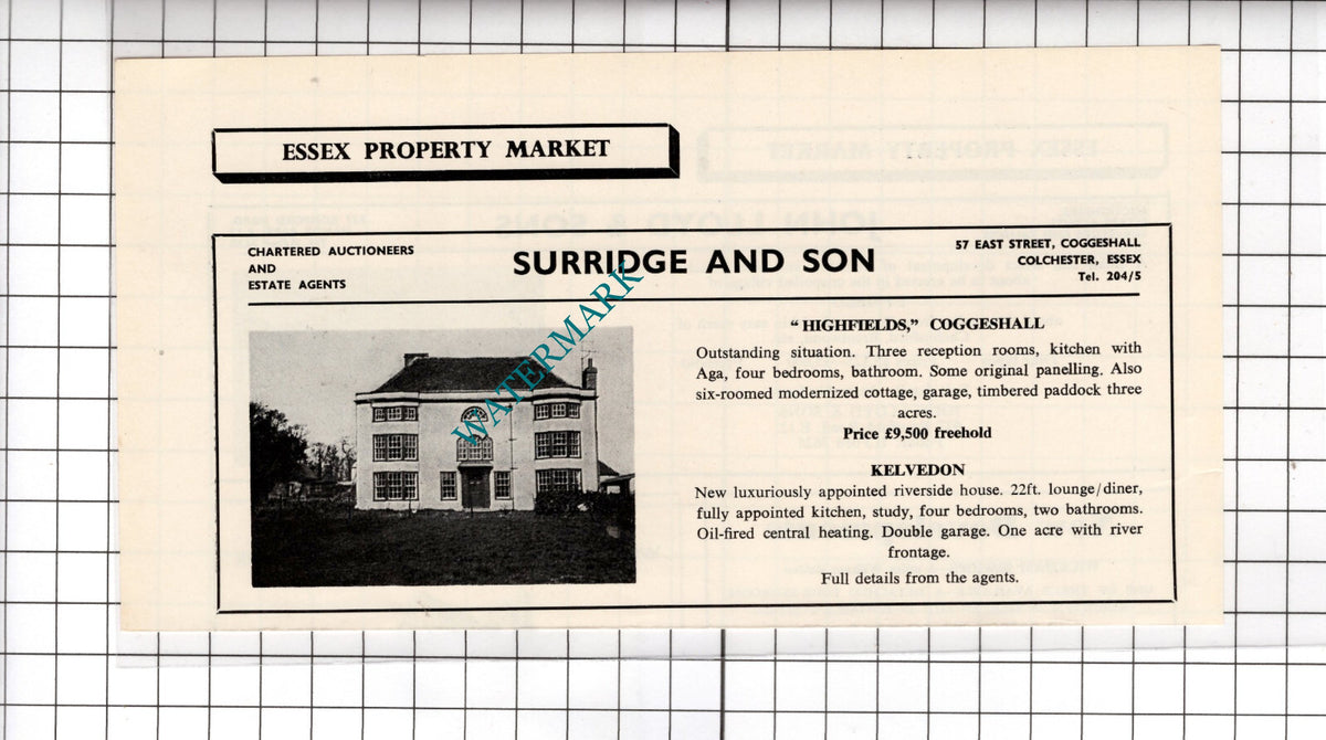 Highfields Coggeshall Essex House Sale Advert - 1964 Cutting